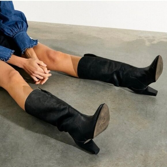 Free People Shayne Tall Western Boots Black Leather Size 36 / 6 - Picture 2 of 10